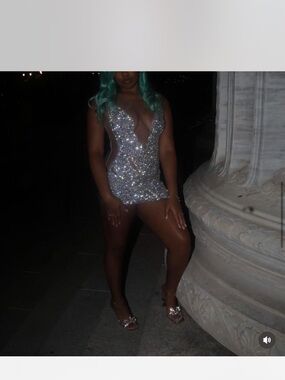 Sparkling Silver Sequin Mini Dress - Deep V Neck
